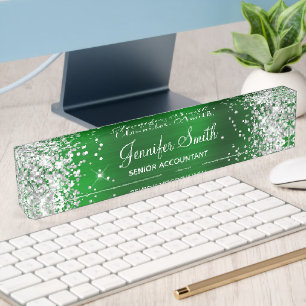 Girly Silver Glitzer Imitate Smarald Green Foil Namensplakette