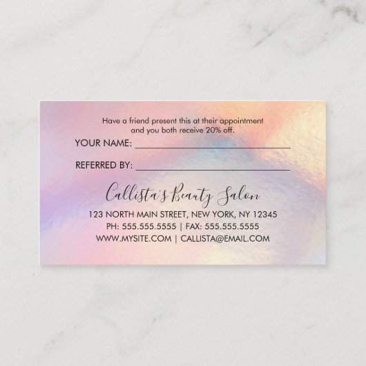 Girly Silver Glitzer Iridescent Holographic Ombre Empfehlungskarte (Rückseite)