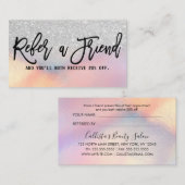 Girly Silver Glitzer Iridescent Holographic Ombre Empfehlungskarte (Vorne/Hinten)