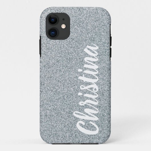 Girly Silver Glitzer Name Personalisiert Case Mate (Rückseite)