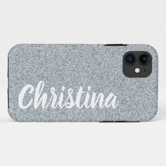 Girly Silver Glitzer Name Personalisiert Case Mate (Rückseite (Horizontal))