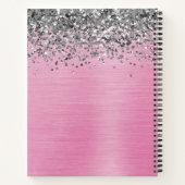 Girly Silver Glitzer Pink Pinselmetall Monogram Notizblock (Rückseite)