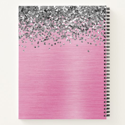 Girly Silver Glitzer Pink Pinselmetall Monogram Notizblock (Rückseite)