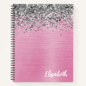 Girly Silver Glitzer Pink Pinselmetall Monogram Notizblock (Vorderseite)