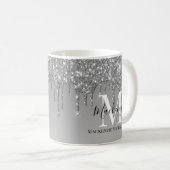 Girly Silver Gray Glitzer Monogram Name Kaffeetasse (VorderseiteRechts)