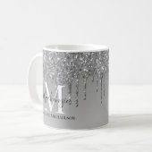Girly Silver Gray Glitzer Monogram Name Kaffeetasse (Vorderseite Links)