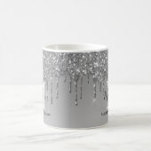 Girly Silver Gray Glitzer Monogram Name Kaffeetasse (Mittel)