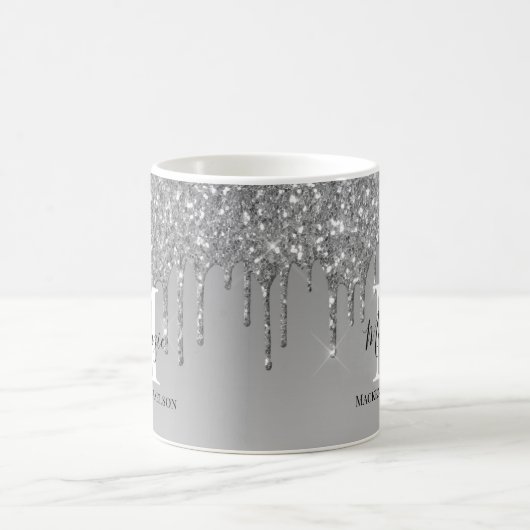 Girly Silver Gray Glitzer Monogram Name Kaffeetasse (Mittel)