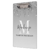 Girly Silver Gray Glitzer Monogram Name Klemmbrett (Links)
