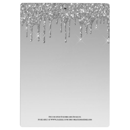 Girly Silver Gray Glitzer Monogram Name Klemmbrett (Rückseite)