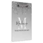 Girly Silver Gray Glitzer Monogram Name Klemmbrett (Rechts)
