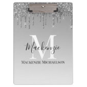 Girly Silver Gray Glitzer Monogram Name Klemmbrett (Vorderseite)