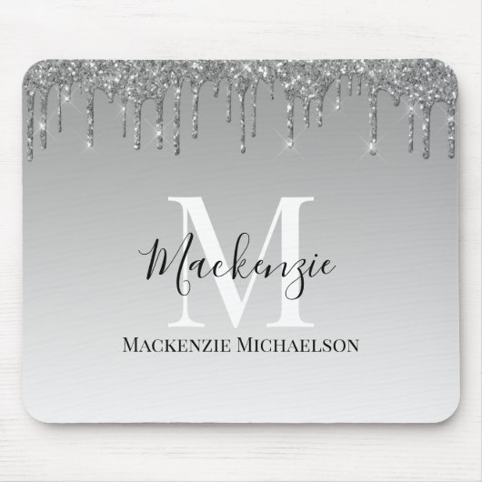 Girly Silver Gray Glitzer Monogram Name Mousepad (Vorne)