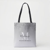 Girly Silver Gray Glitzer Monogram Name Tasche (Vorderseite)
