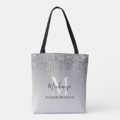 Girly Silver Gray Glitzer Monogram Name Tasche (Rückseite)