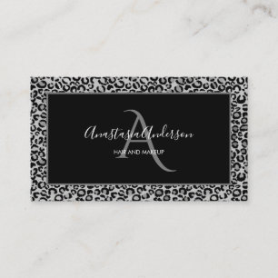 Girly Silver Leopard Spots Spaß Chic Black Monogr Visitenkarte