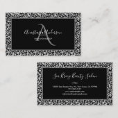 Girly Silver Leopard Spots Spaß Chic Black Monogra Visitenkarte (Vorne/Hinten)