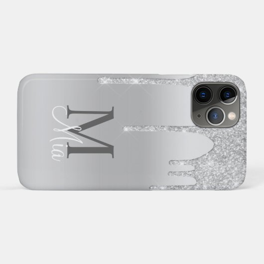 Girly Silver Sparkle Glitzer Bling Monogram Case-Mate iPhone Hülle (Rückseite (Horizontal))