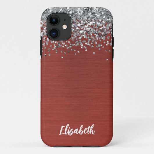 Girly Silver Sparkle Glitzer Monogram Name Case-Ma Case-Mate iPhone Hülle (Rückseite)