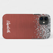 Girly Silver Sparkle Glitzer Monogram Name Case-Ma Case-Mate iPhone Hülle (Rückseite (Horizontal))