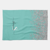 Girly Silver und Aquamarin Monogram Aqua Sparkle Geschirrtuch (Horizontal)