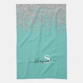Girly Silver und Aquamarin Monogram Aqua Sparkle Geschirrtuch (Vertikal)