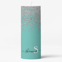 Girly Silver und Aquamarin Monogram Aqua Sparkle