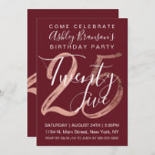 Girly Simple Burgundy Rose Goldener Foil 25. Gebur Einladung (Vorne/Hinten)