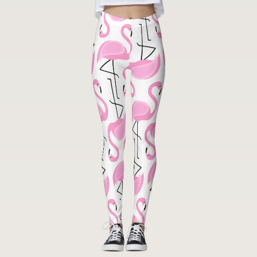 Girly Simple Modern Pink Flamingo Muster Leggings (Vorderseite)