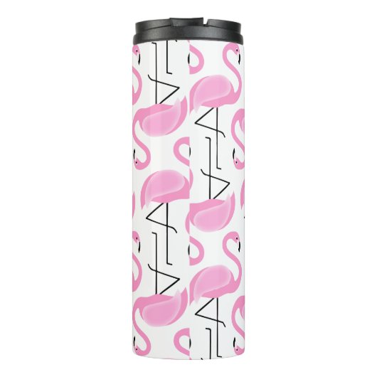 Girly Simple Modern Pink Flamingo Muster Thermosbecher (Rückseite)