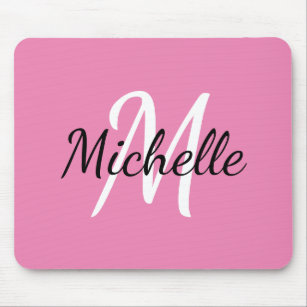 Girly Simple Pink Monogram Initial + Name Mousepad