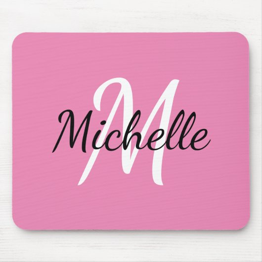 Girly Simple Pink Monogram Initial + Name Mousepad (Vorne)