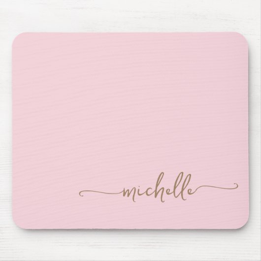 Girly Simple Rosa und Gold Monogramm Name Mousepad (Vorne)