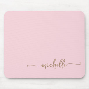 Girly Simple Röte Rosa und Gold Monogramm Name Mousepad