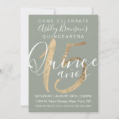 Girly Simple Sage Green Gold Foil Quinceañera Einladung (Vorderseite)