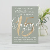 Girly Simple Sage Green Gold Foil Quinceañera Einladung (Stehend Vorderseite)