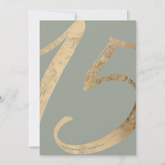 Girly Simple Sage Green Gold Foil Quinceañera Einladung (Rückseite)
