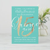 Girly Simple Turquoise Green Gold Foil Quinceañera Einladung (Stehend Vorderseite)