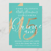 Girly Simple Turquoise Green Gold Foil Quinceañera Einladung (Vorne/Hinten)