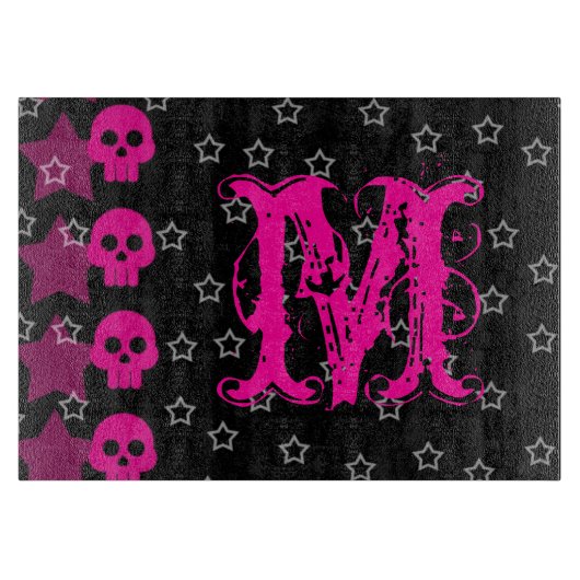 Girly Skull EMO Punk Monogram Glasschneider Schneidebrett (Vorderseite)