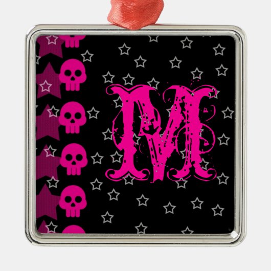 Girly Skull EMO Punk Roc Monogram Initial Ornament (Vorne)