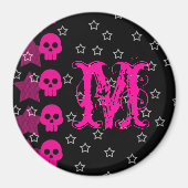 Girly Skull EMO Punk Rock Monogram Initial Magnet (Vorne)
