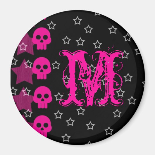 Girly Skull EMO Punk Rock Monogram Initial Magnet (Vorne)