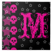 Girly Skull EMO Punk Rocker Monogram Display Tile Fliese (Vorderseite)