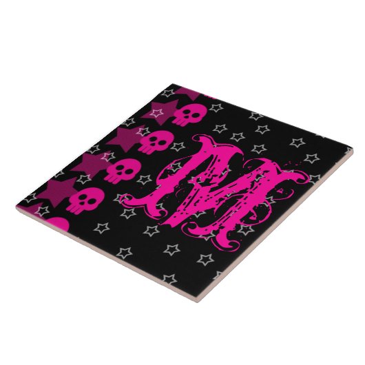 Girly Skull EMO Punk Rocker Monogram Display Tile Fliese (Seite)
