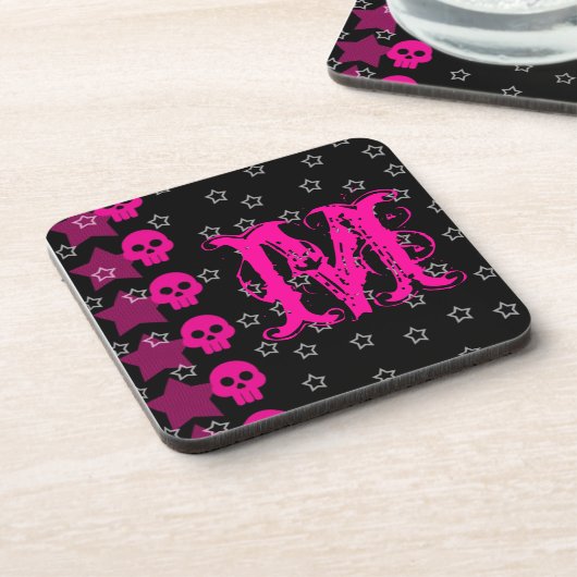 Girly Skull EMO Punk Rocker Monogram Drink Unterse Untersetzer (Linke Seite)