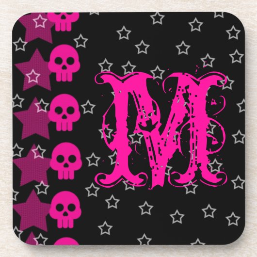 Girly Skull EMO Punk Rocker Monogram Drink Unterse Untersetzer (Vorderseite)