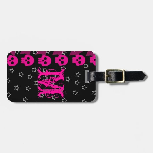Girly Skull EMO Punk Rocker Monogram Gepäckmarke Gepäckanhänger (Vorderseite horizontal)