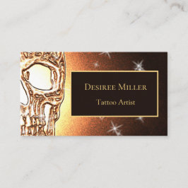 Girly Skull Gothic Gold Yellow Glitzer Metallic Visitenkarte