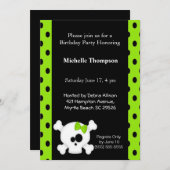 Girly Skull Green zum Geburtstag Einladung (Vorne/Hinten)